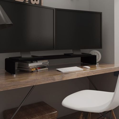 TV Stand / Monitor Riser Glass Black 43.3"x11.8"x5.1"