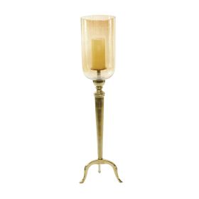 DecMode Gold Aluminum Single Candle Hurricane Lamp