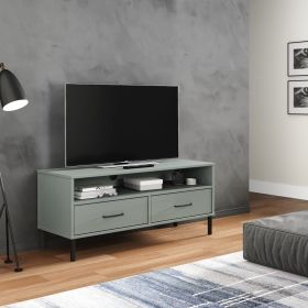 TV Stand with Metal Legs Gray Solid Wood Pine OSLO (Color: Gray)