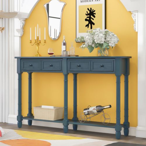 Console Table Sofa Table Easy Assembly with Two Storage Drawers and Bottom Shelf for Living Room, Entryway