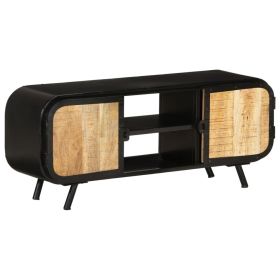 TV Stand 43.3"x11.8"x17.7" Rough Mango Wood (Color: Black)