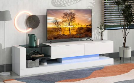 On-Trend TV Stand with Two Media Storage Cabinets Modern High Gloss Entertainment Center for 75 Inch TV (Color: as Pic)