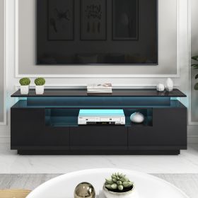 ON-TREND Modern, Stylish Functional TV stand with Color Changing LED Lights, Universal Entertainment Center, High Gloss TV Cabinet for 75+ inch TV (Color: as Pic)