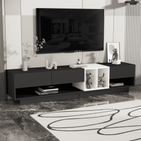 ON-TREND Sleek and Stylish TV Stand with Perfect Storage Solution, Two-tone Media Console for TVs Up to 80'' (Color: as Pic)