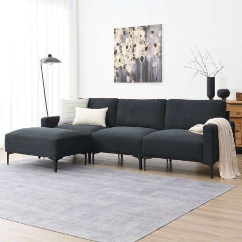 103.5*59" Modern L-shaped Sectional Sofa, 4-seat Velvet Fabric Couch Set with Convertible Ottoman,Freely Combinable Sofa for Living Room, Apartment