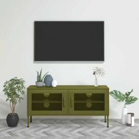 TV Stand Olive Green 41.3"x13.8"x19.7" Steel (Color: Green)